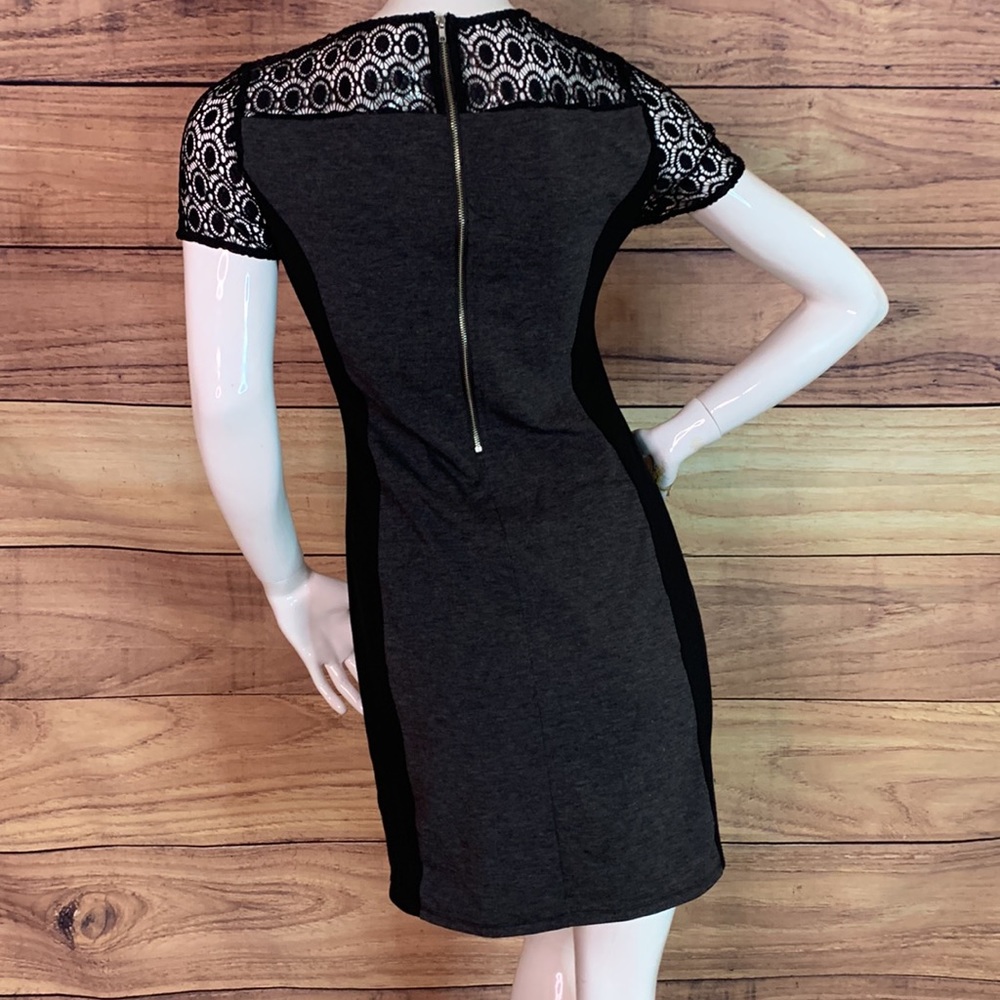 Truly Poppy black grey panel crochet lacey dress formal flower stitch fix M MD - Picture 13 of 17